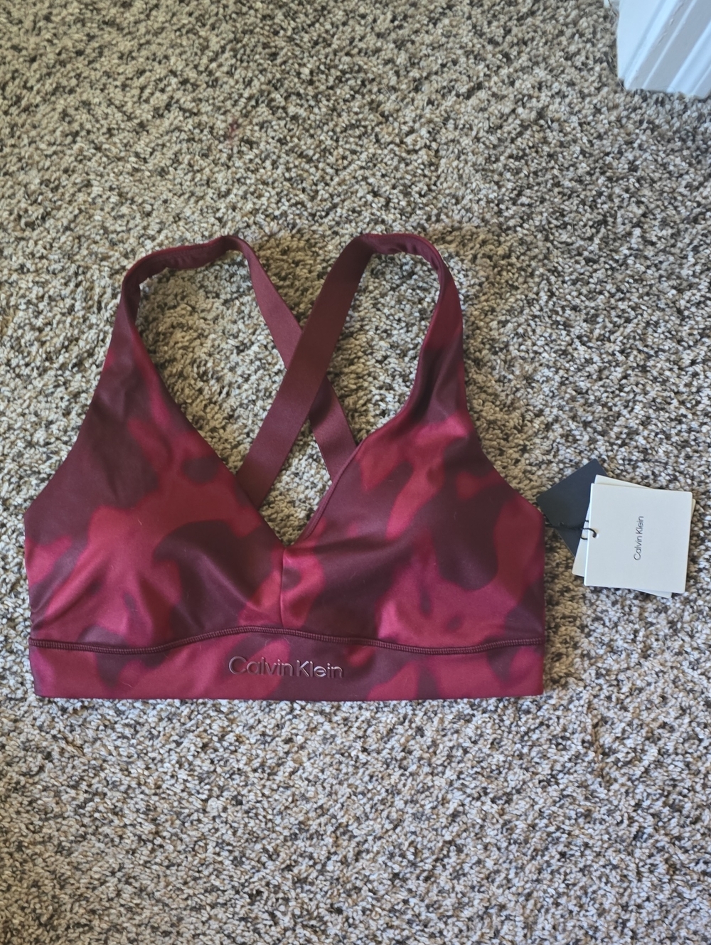 Calvin Klein Burgundy Cross-Back Sports Bralette